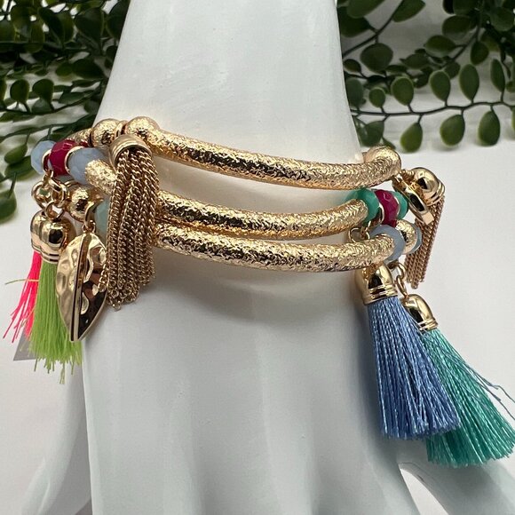 Lilly Pulitzer Gold Tone Triple Strand Stretch Tassel and Charm Bracelet - Picture 5 of 5